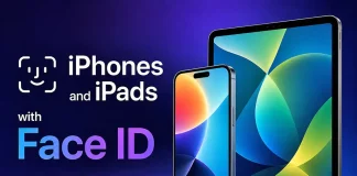 Lista över iPhone- och iPad-modeller med Face ID
