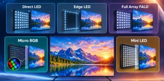Förklaring av olika typer av TV-bakbelysning, Direct LED, Edge LED, Full Array FALD, Micro RGB och Mini LED